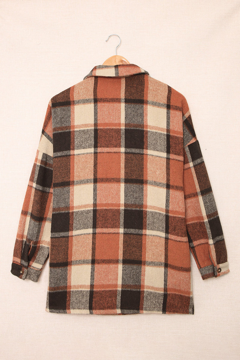 Yellow Plaid Color Block Button Front Pocket Casual Shirt Jacket for Women