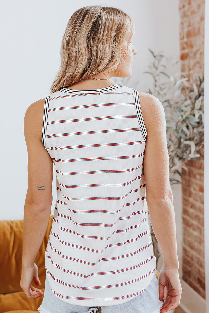 Striped Casual Button Front Ribbed Tank Top