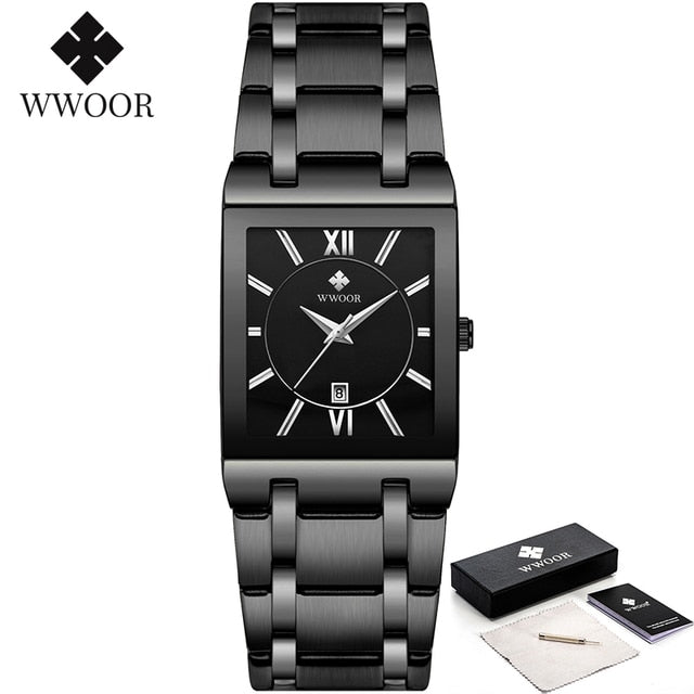 WWOOR Ladies Watch Top Brand Japanese Quartz Watches Square Black Gold Watch Stainless Steel Waterproof Fashion Women Wristwatch