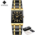 WWOOR Mens Square Quartz Wrist Watches Luxury Gold Black Watch Stainless Steel Waterproof Automatic Date Clock Relogio Masculino