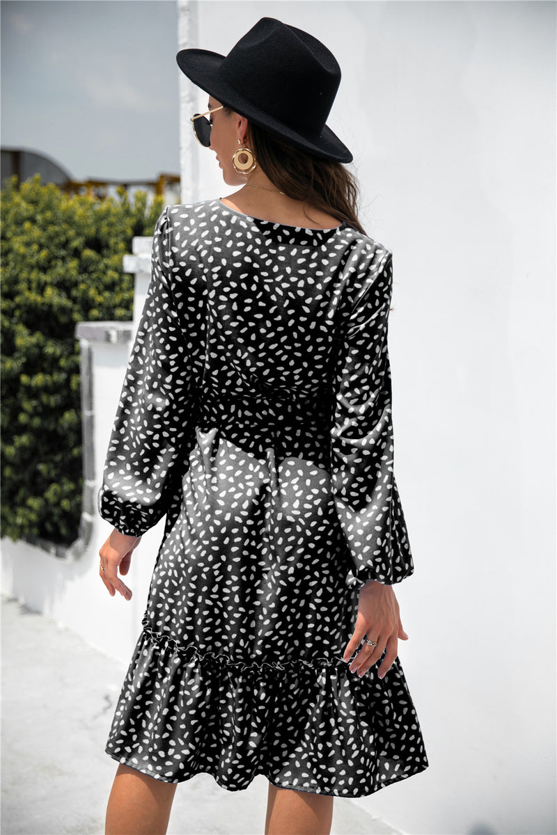 Speckle Frill Trim Button Front Dress