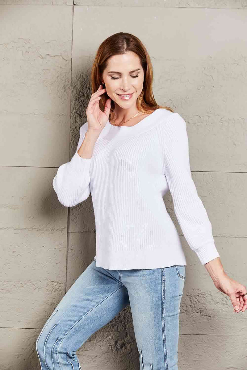 Double Take Off-Shoulder Rib-Knit Sweater