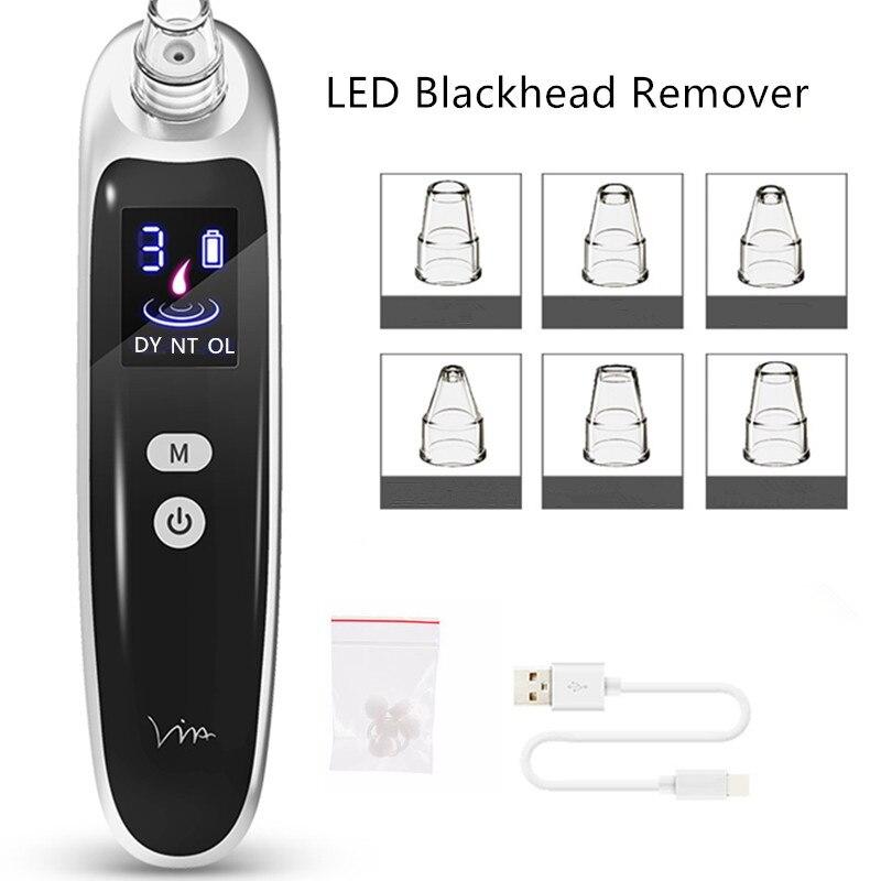 USB Charging Blackhead Remover Vacuum Face Nose Acne Black Dot Pimple Cleaner Pore Skin Care Tools Machine With 6 Head 40