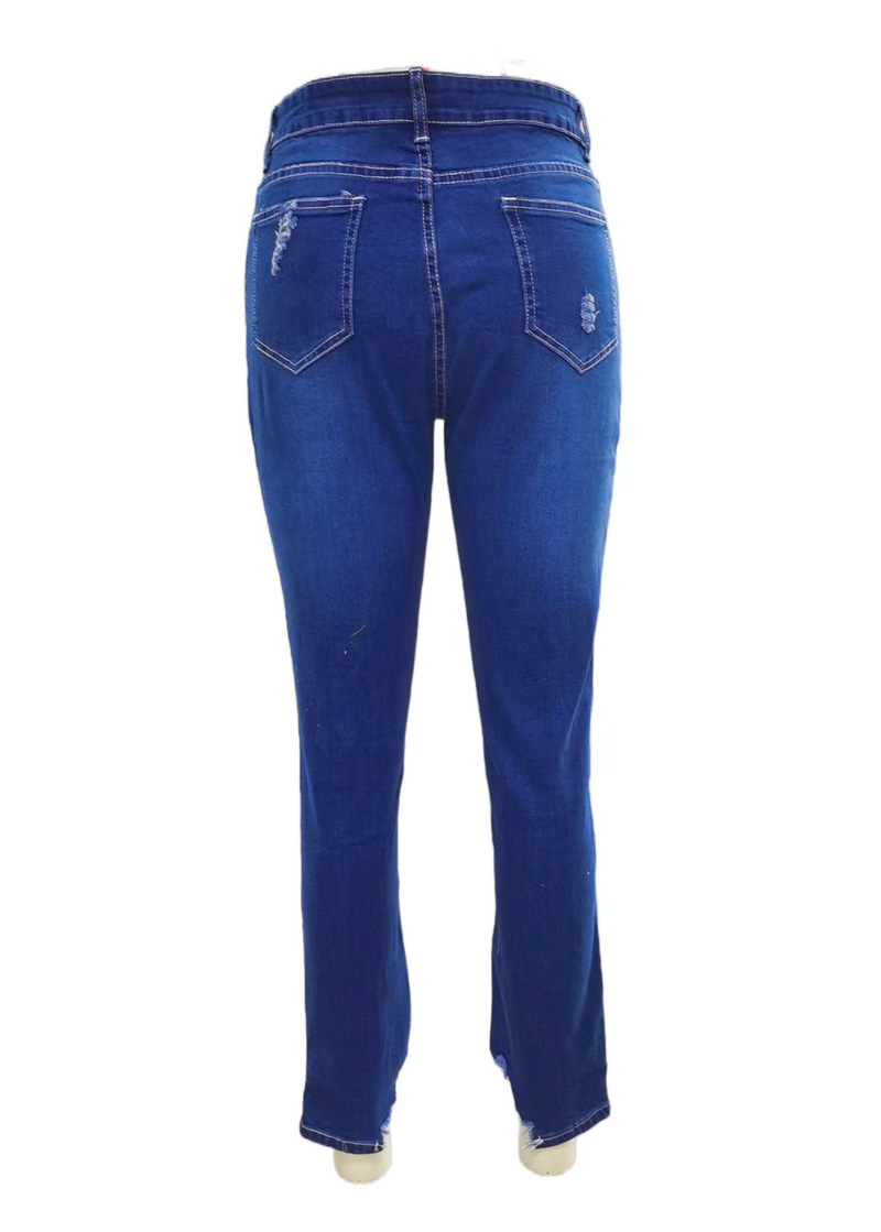 Blue Medium Wash High Rise Distressed Skinny Jeans