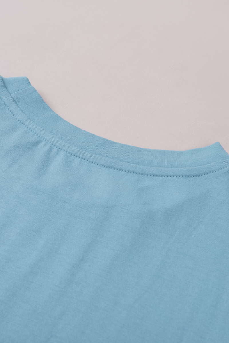 Sky Blue Solid Color Crew Neck Short Sleeve Tee