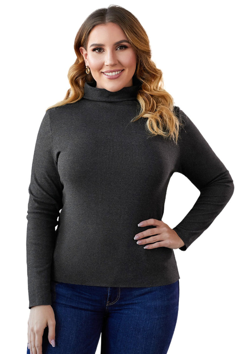 Solid Color Turtleneck Ribbed Plus Size Top