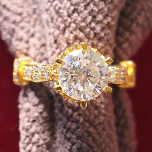 Luxurious 2Ct 8mm G-H Moissanite Ring 925 Sterling Silver Female Ring YELLOW Gold Color CHARLES & COLVARD WARRANTY - Sorta Stuff