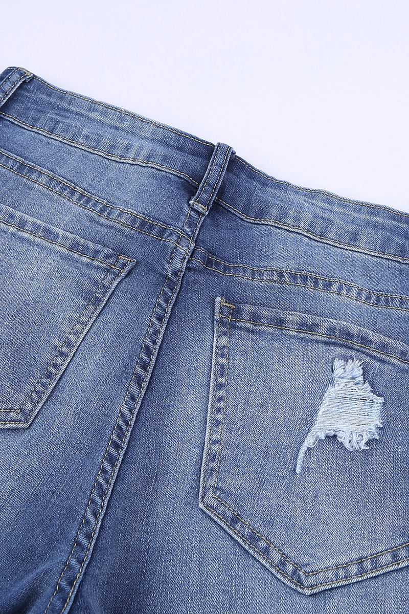 Dark Blue Washed Distressed Slits Skinny Jeans