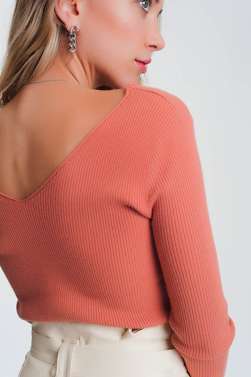 Knitted Jumper in Pink With v Back - Sorta Stuff