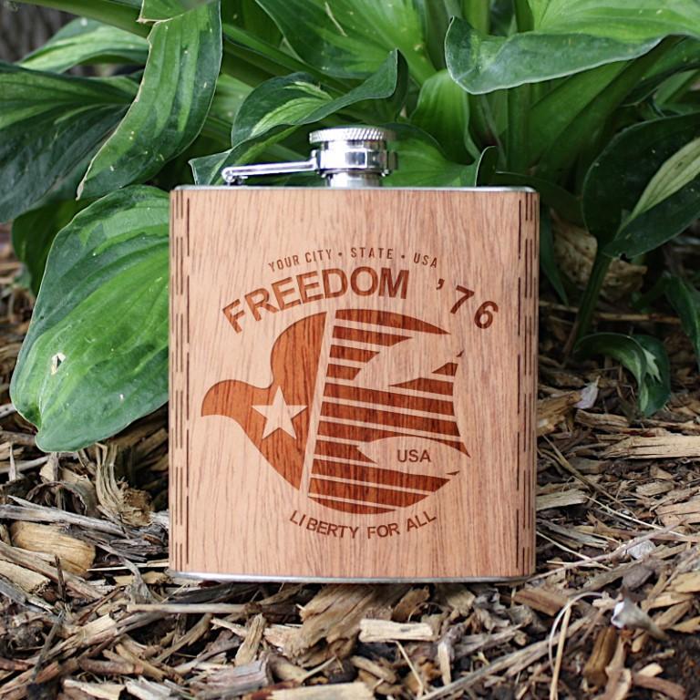 6 Oz. Wooden Hip Flask - Freedom '76 Collection (Customized With Your City & State) - Sorta Stuff