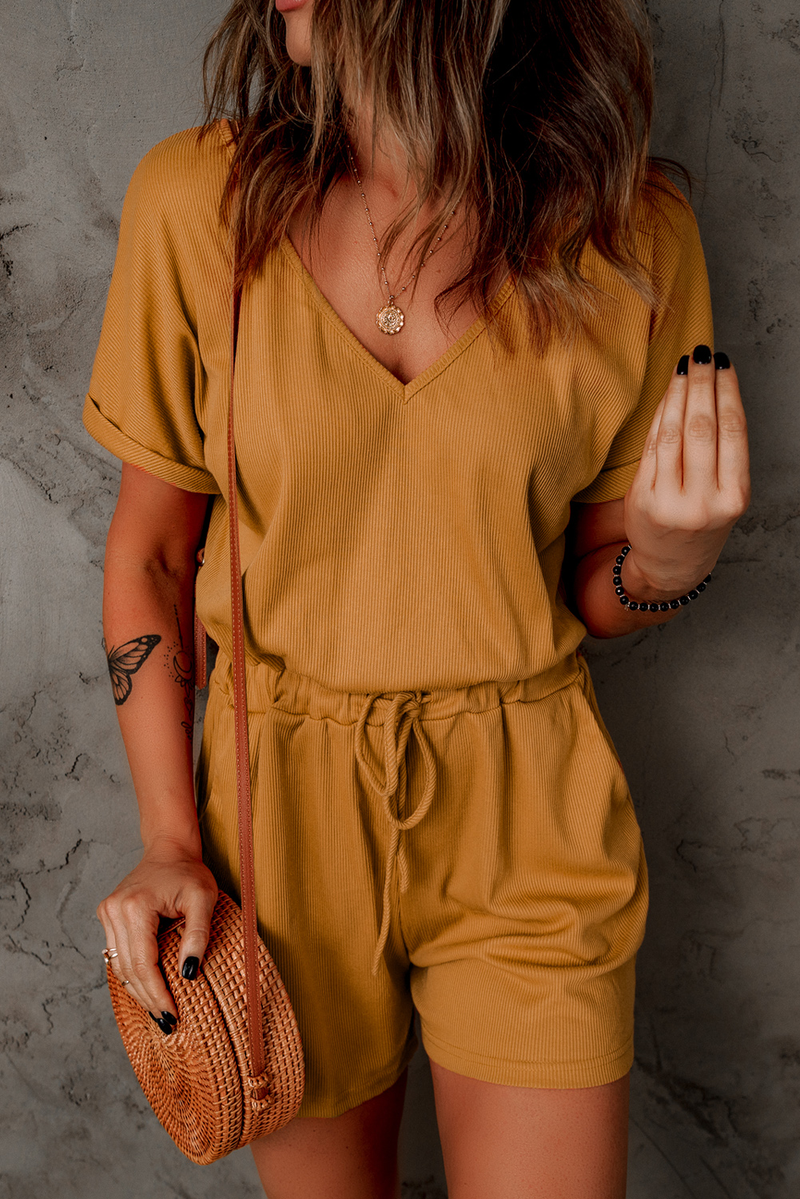 Brown Pocketed Knit Romper