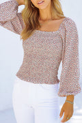 Square Neck Puff Sleeve Floral Smocked Top