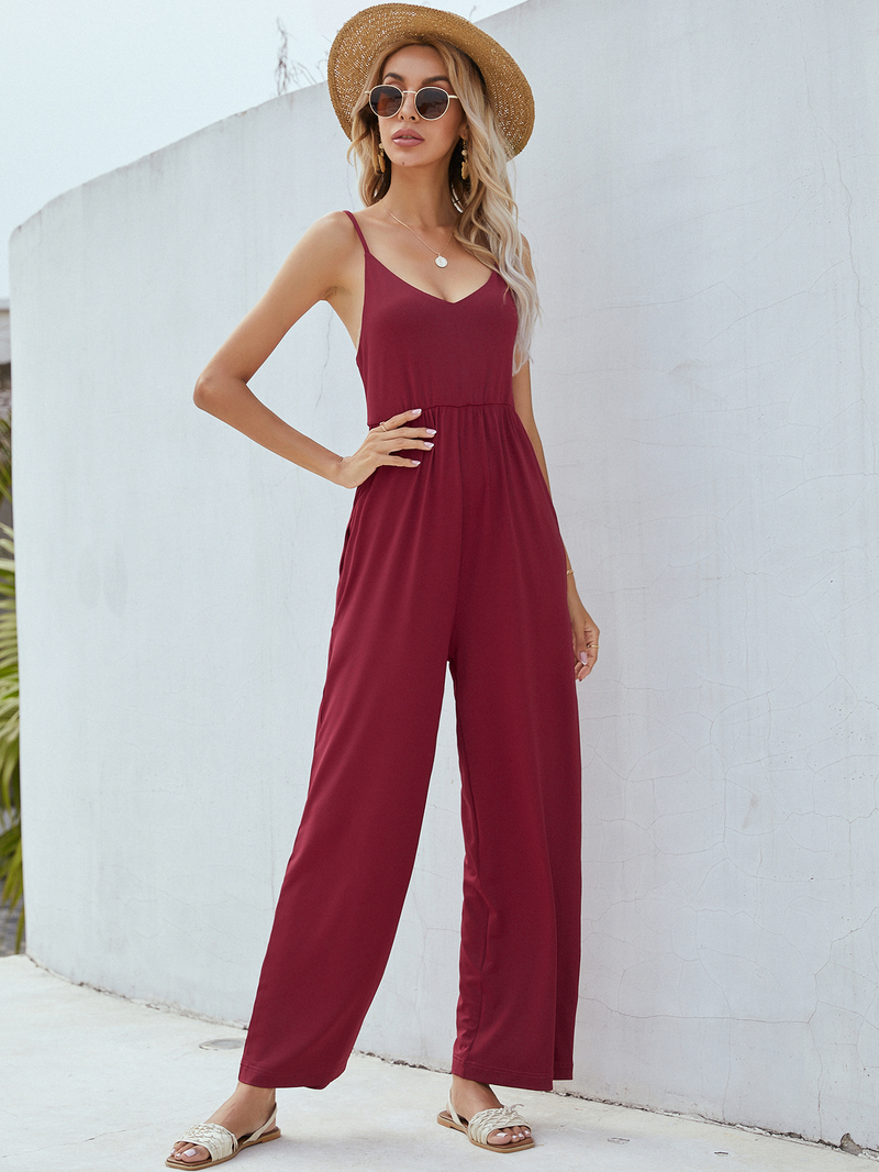 Adjustable Spaghetti Strap Jumpsuit With Pockets