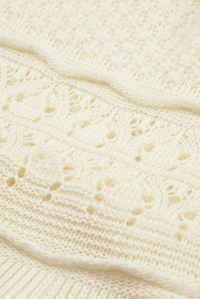 White Crochet Knit Tank With Ruffle