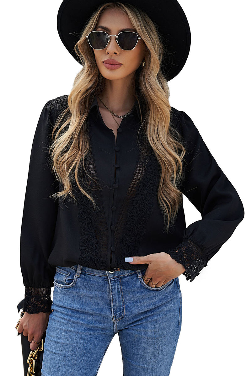 Lace Splicing Buttoned Shirt