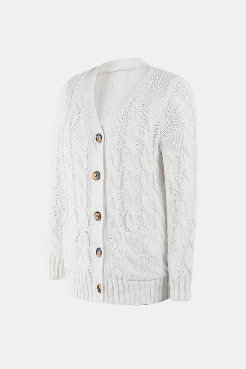 Cable-Knit Button Down V-Neck Cardigan