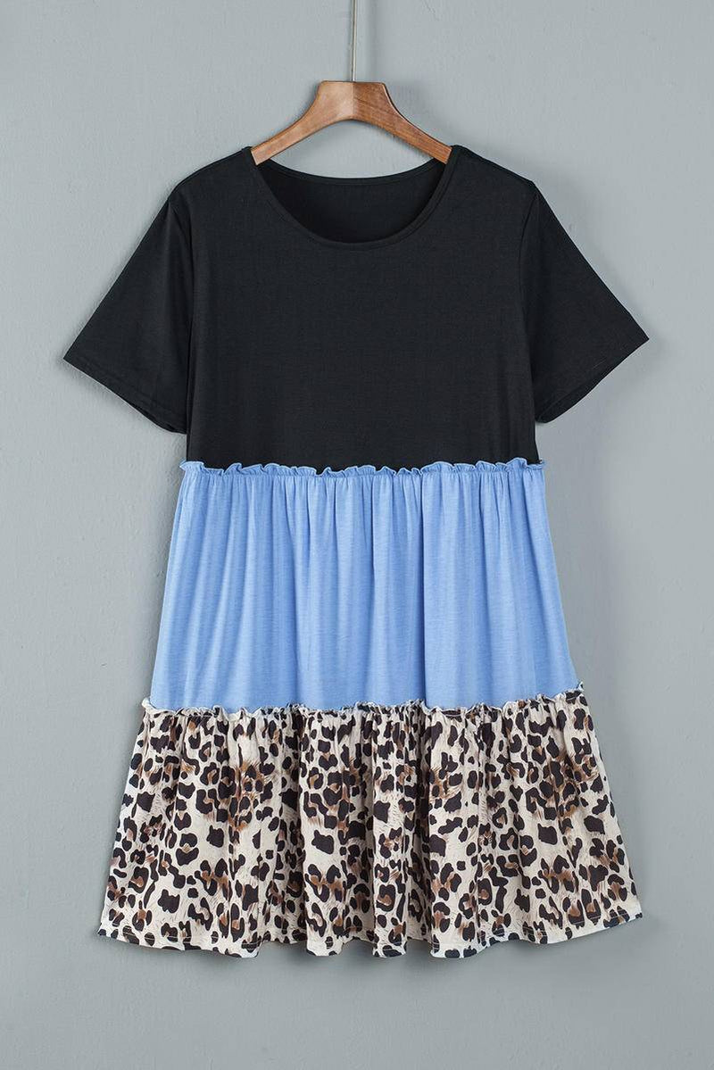 Colorblock Leopard Patchwork T Shirt Plus Size Dress