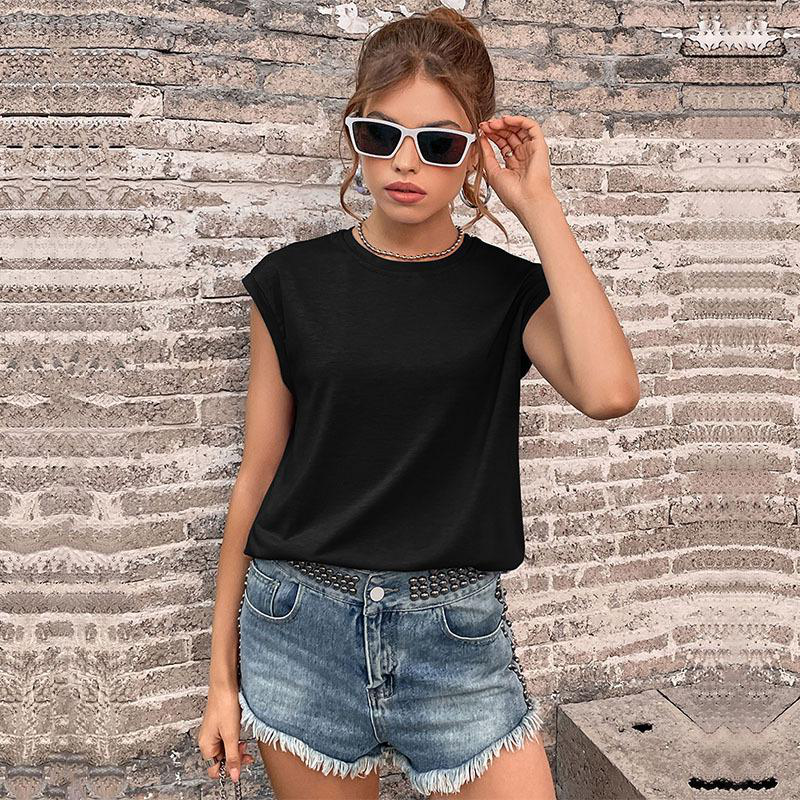 Casual Round Neck Solid Color Sleeveless T-Shirt