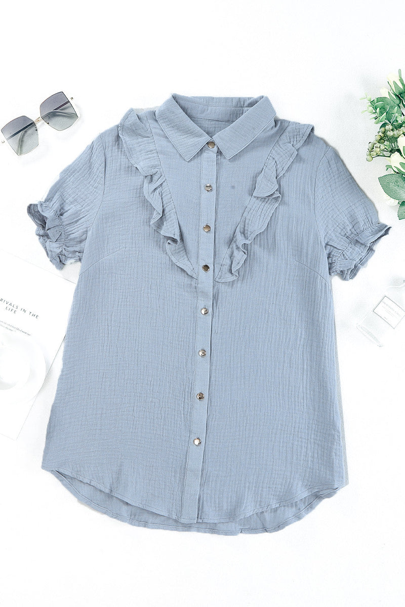 Buttoned Short Sleeves Shirt With Ruffles