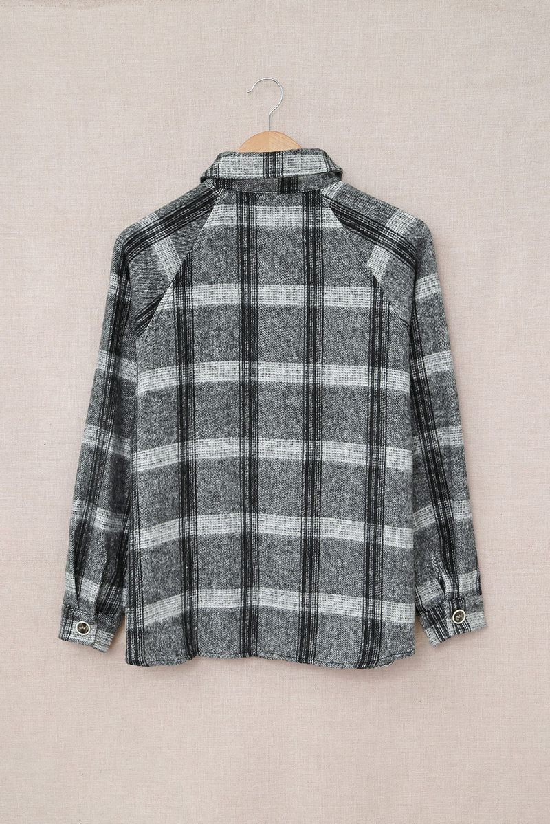 Plaid Print Buttoned Turn Down Collar Coat With Pocket