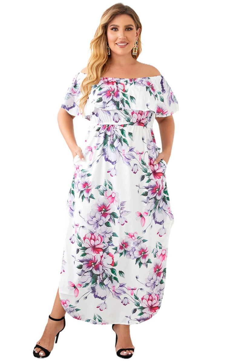 Off The Shoulder Floral Plus Size Maxi Dress