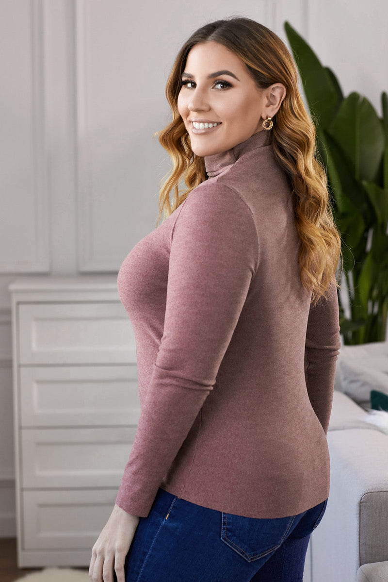 Solid Color Turtleneck Ribbed Plus Size Top