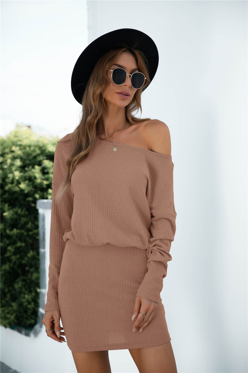 One Shoulder Long Sleeve Knitted Dress