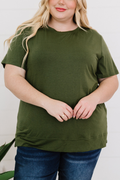 Green Solid Color Round Neck Plus Size T-Shirt