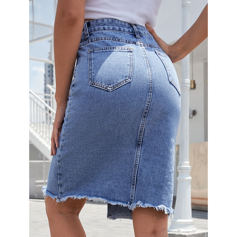 Women's High Waist Mid-Length Denim Skirt