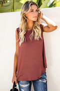 Rust Red Crew Neck Waffle Tank Top
