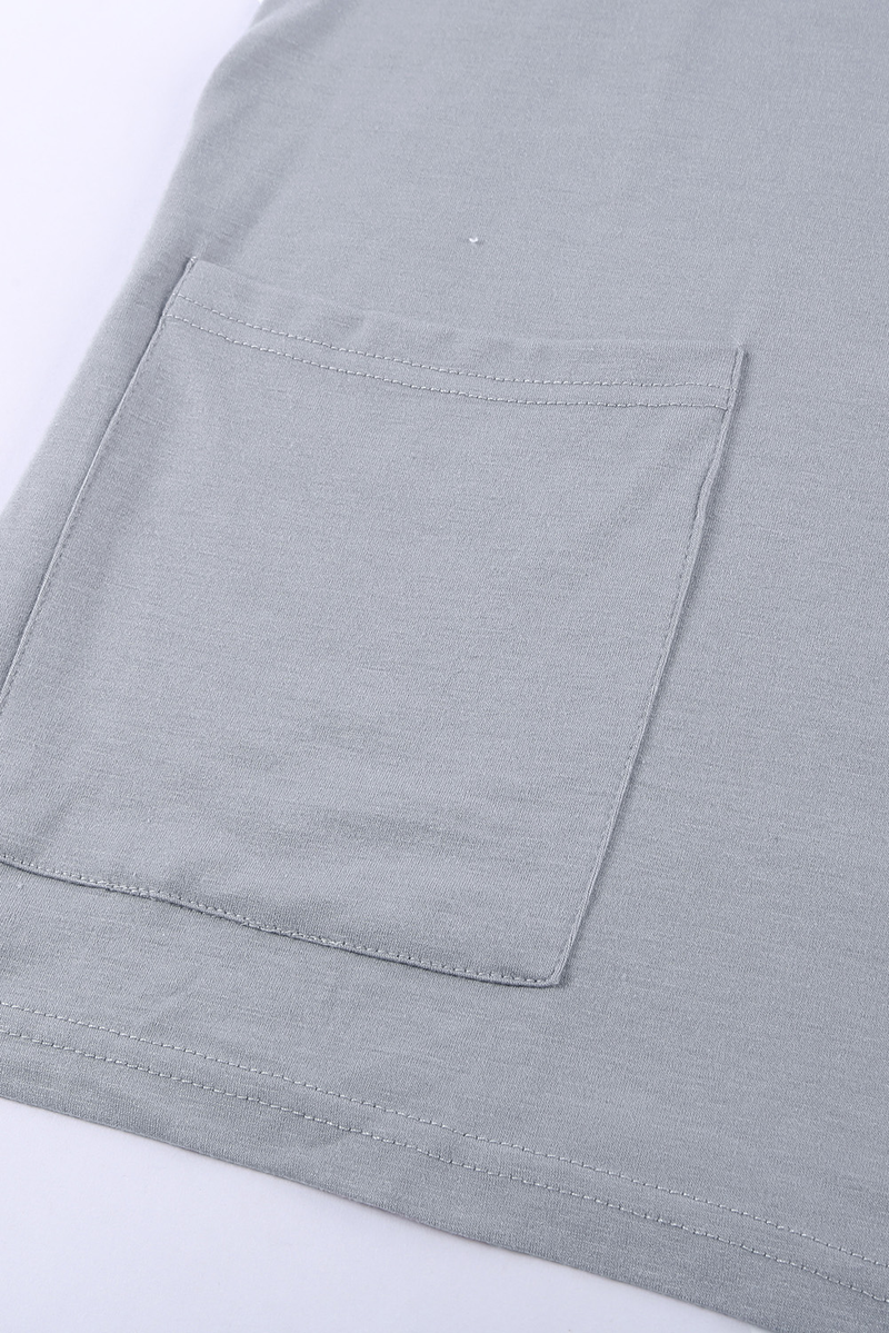 Gray Solid Color Long Tank Top With Pockets