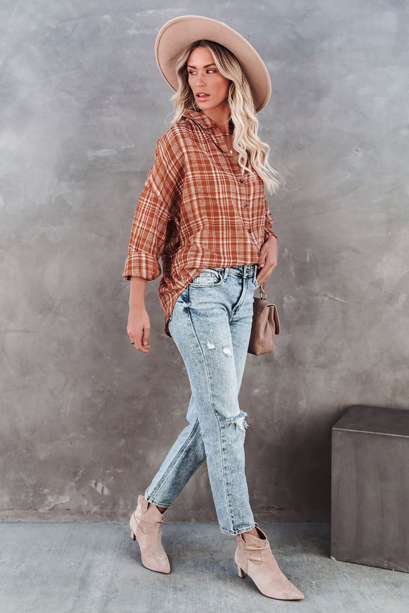 Relaxed Fit Plaid Button Shirt