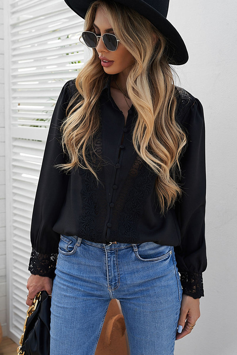 Lace Splicing Buttoned Shirt