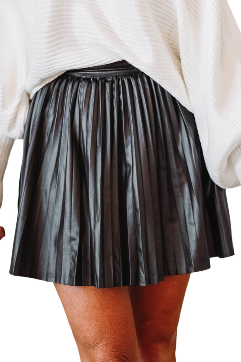 Black Pleated High Waist Mini Skirt
