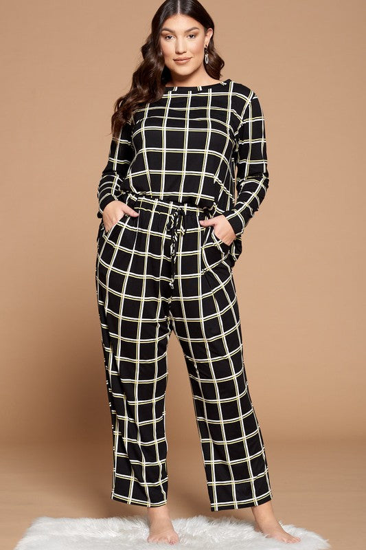 Plus Size Grid Print Pajama Set