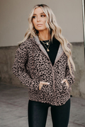 Leopard Print Zipper Hooded Jacket With Pocket