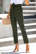 Casual Paperbag Waist Straight Leg Pants With Belt