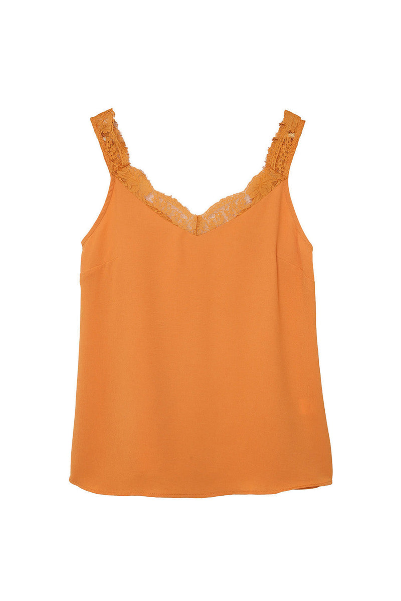 Solid Lace Splicing Tank Top