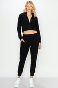 Solid Cropped Hoodie Jogger Set