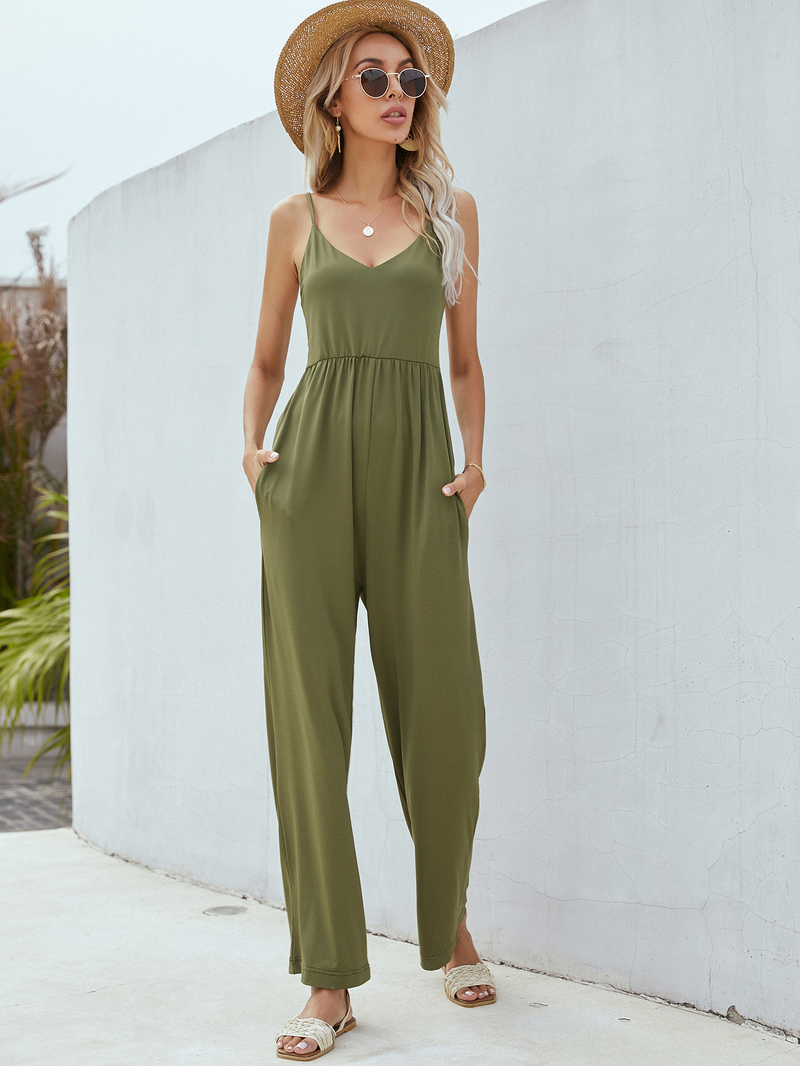 Adjustable Spaghetti Strap Jumpsuit With Pockets