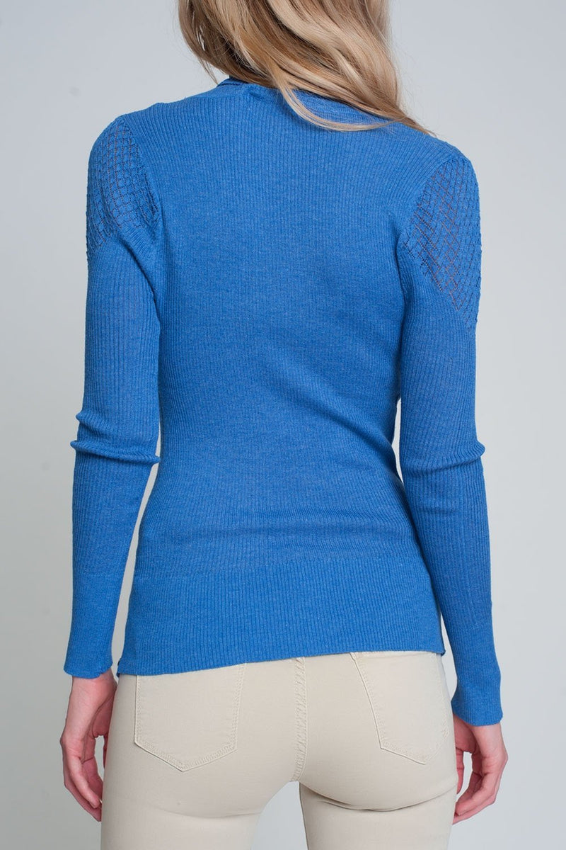 Soft Ribbed Sweater With Turtleneck in Blue - Sorta Stuff