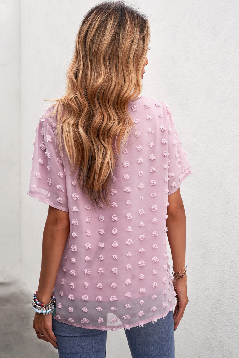 Pink Swiss Dot Texture Short Sleeve Top