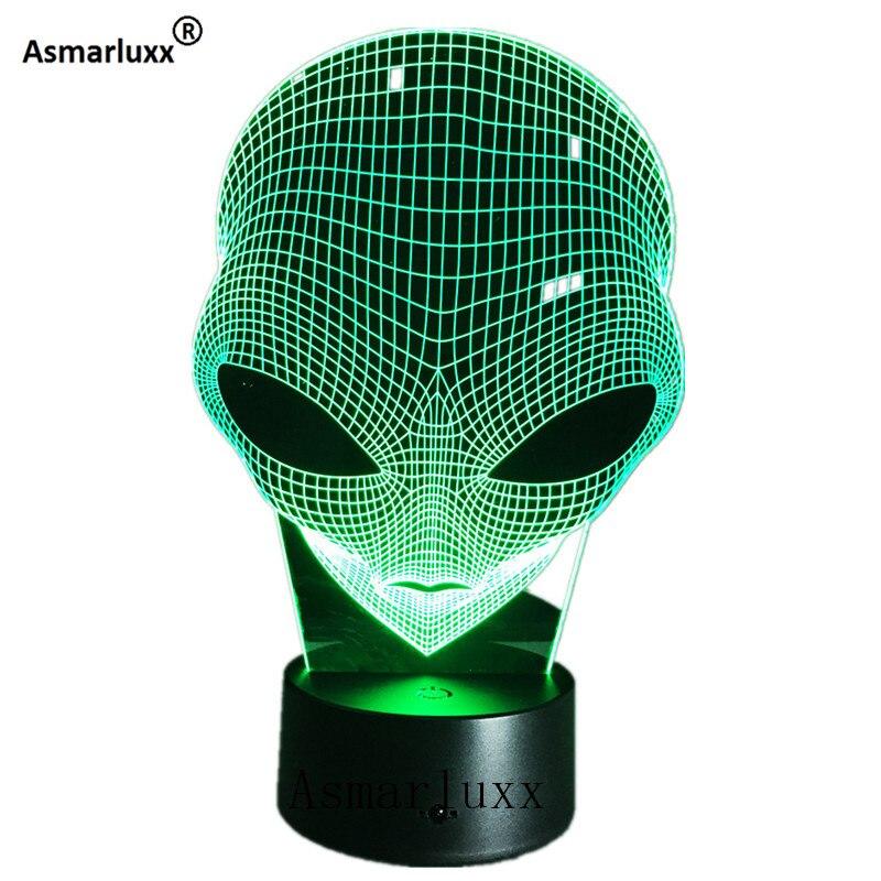 Alien Head 3D Hologram Illusion Unique Lamp Acrylic Night Light With Touch Switch Luminaria Lava Lamp 7Colors Changing Deco Gift - Sorta Stuff