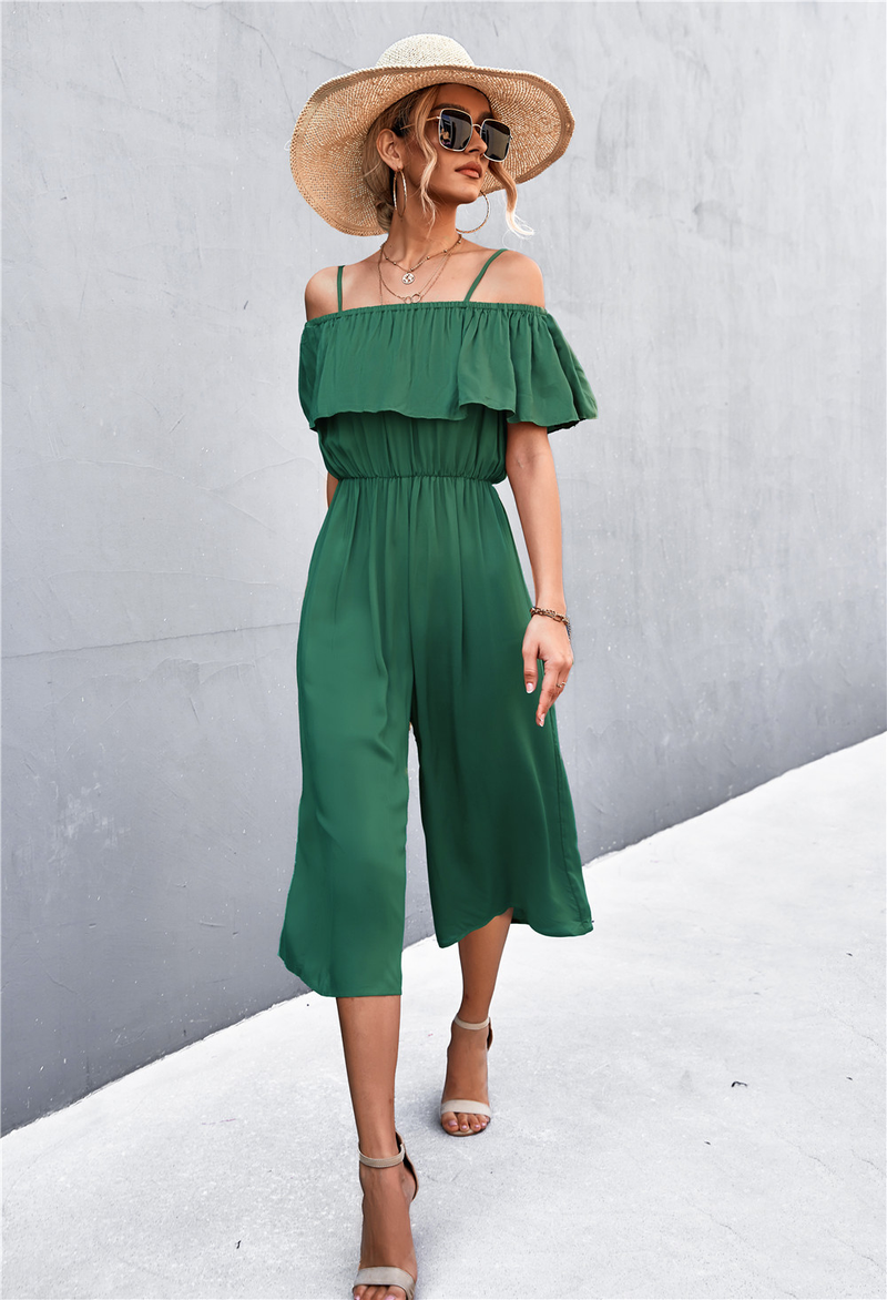 Cold Shoulder Loose Casual Ruffle Wide Bodysuit