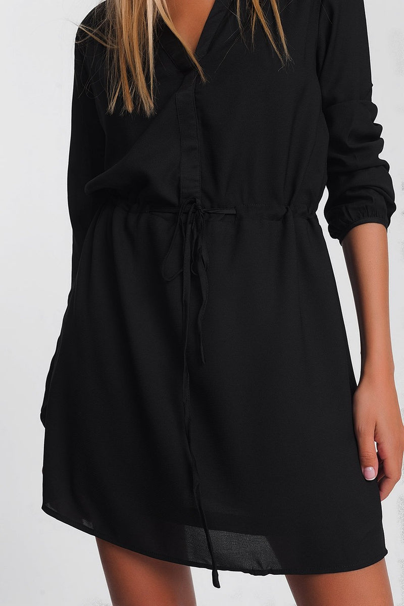 Black Tie Waist Shirt Mini Dress - Sorta Stuff