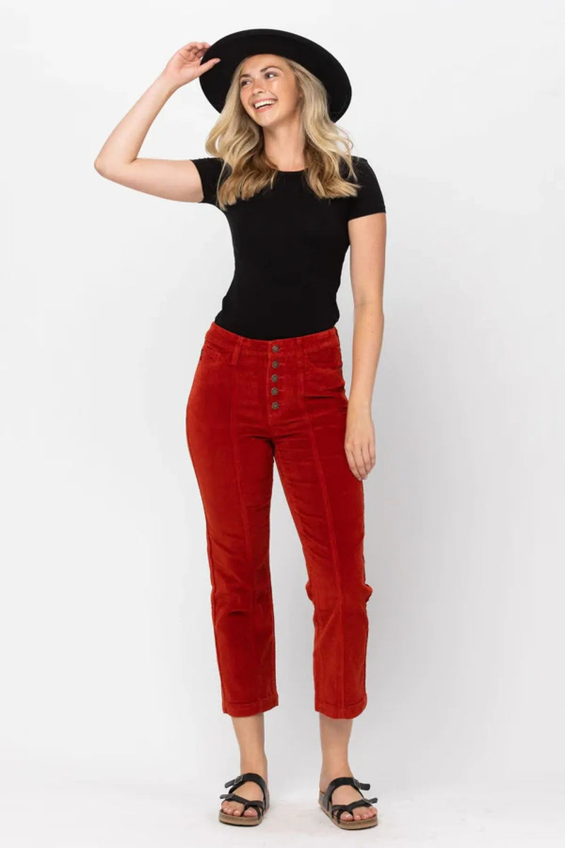 Judy Blue Mid-Rise Button Fly Corduroy Ankle Straight Pants