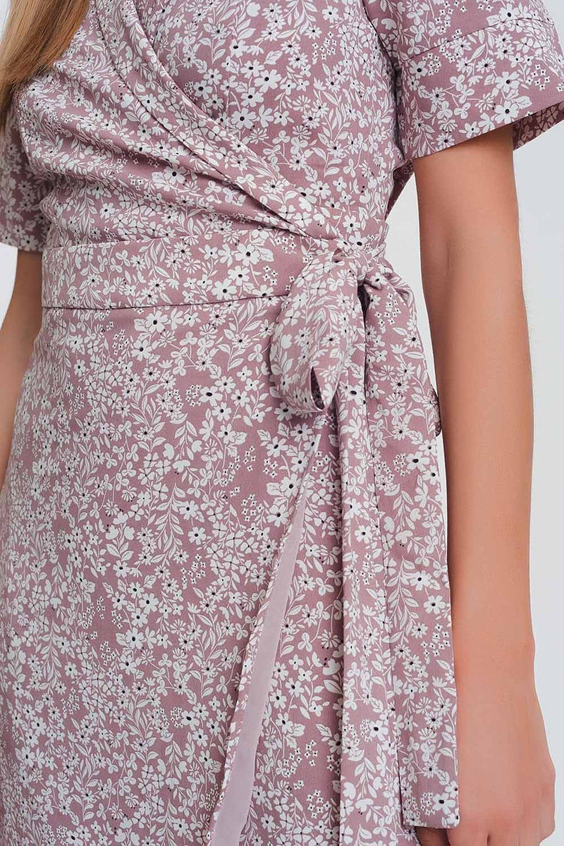 Wrap Midi Dress in Pink Floral Print - Sorta Stuff
