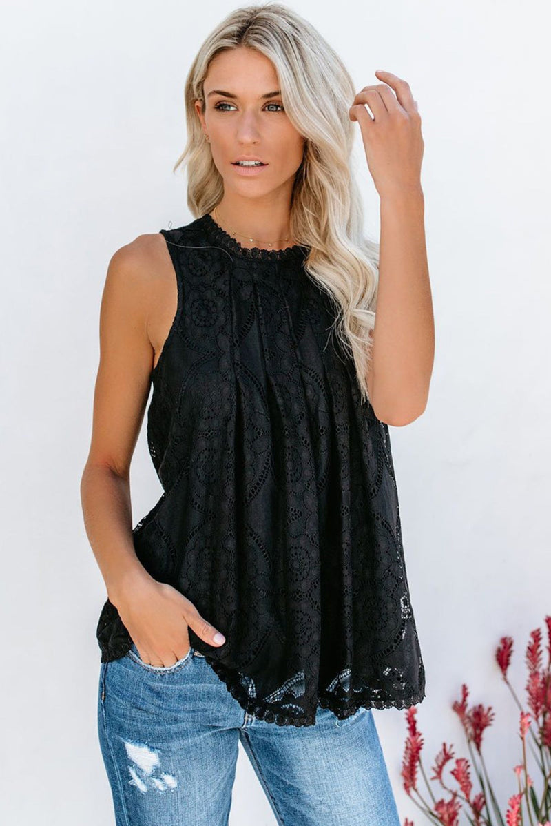 Lace Hollow Out Sleeveless T-Shirt