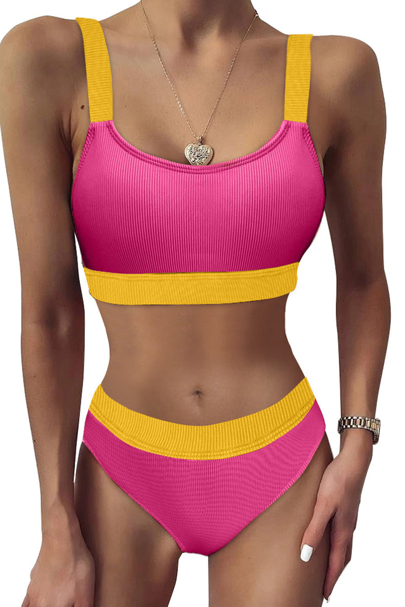 Rosy Sexy Color Block Ribbed Two Piece Swimsuit