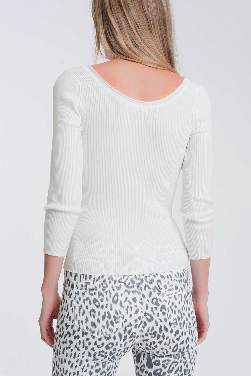 White Knitted Wide Neck Sweater - Sorta Stuff